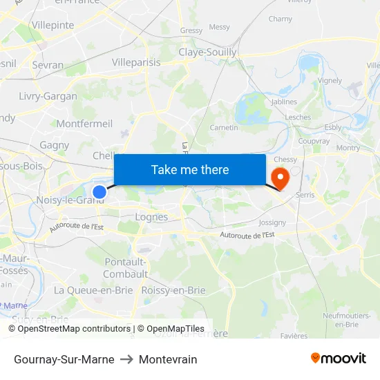 Gournay-Sur-Marne to Montevrain map