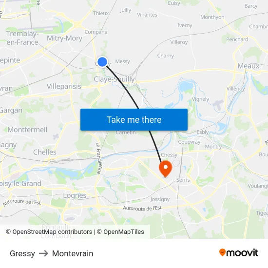 Gressy to Montevrain map