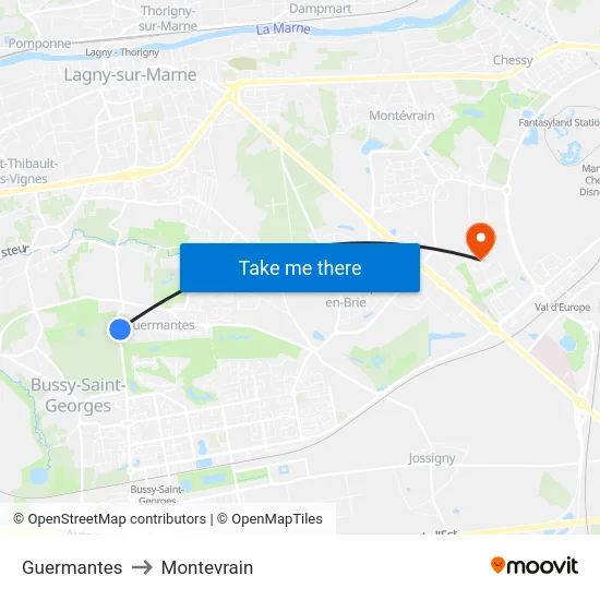 Guermantes to Montevrain map