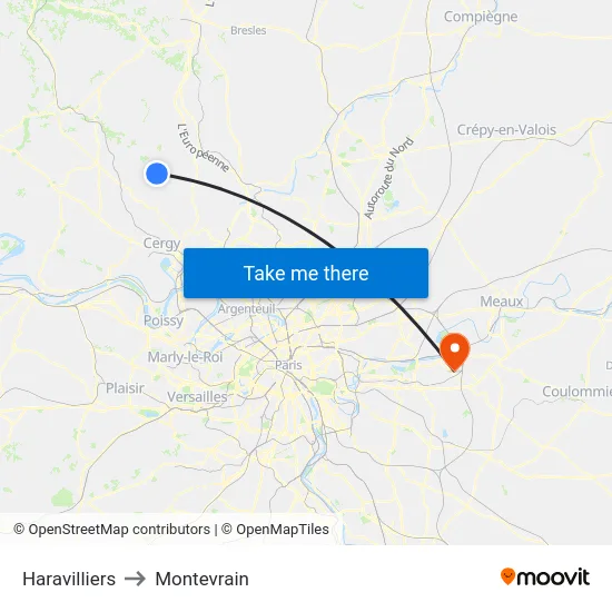 Haravilliers to Montevrain map
