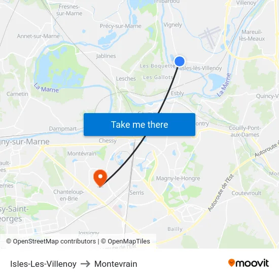 Isles-Les-Villenoy to Montevrain map