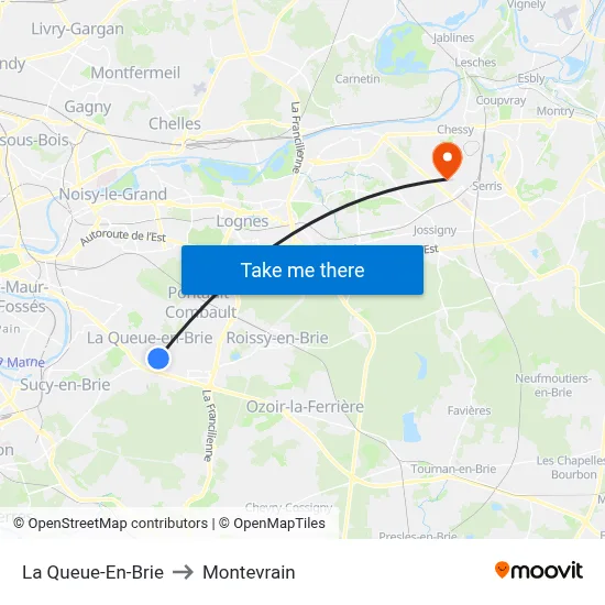 La Queue-En-Brie to Montevrain map