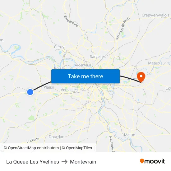 La Queue-Les-Yvelines to Montevrain map