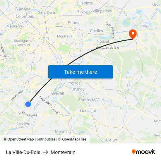 La Ville-Du-Bois to Montevrain map
