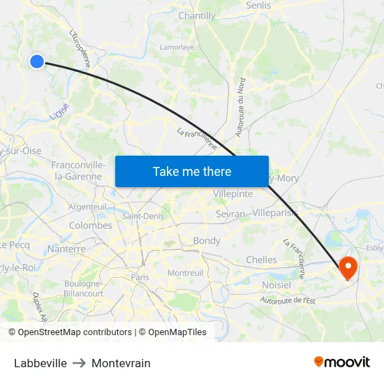 Labbeville to Montevrain map
