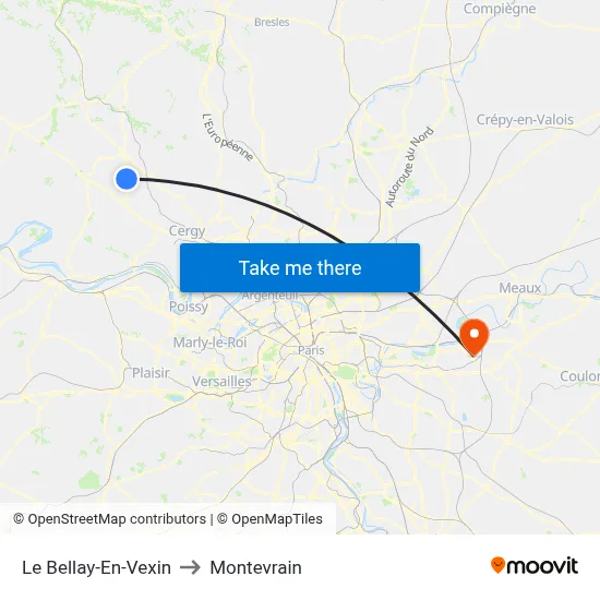 Le Bellay-En-Vexin to Montevrain map