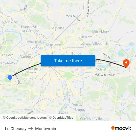 Le Chesnay to Montevrain map