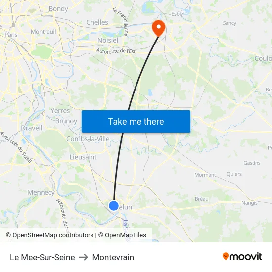 Le Mee-Sur-Seine to Montevrain map