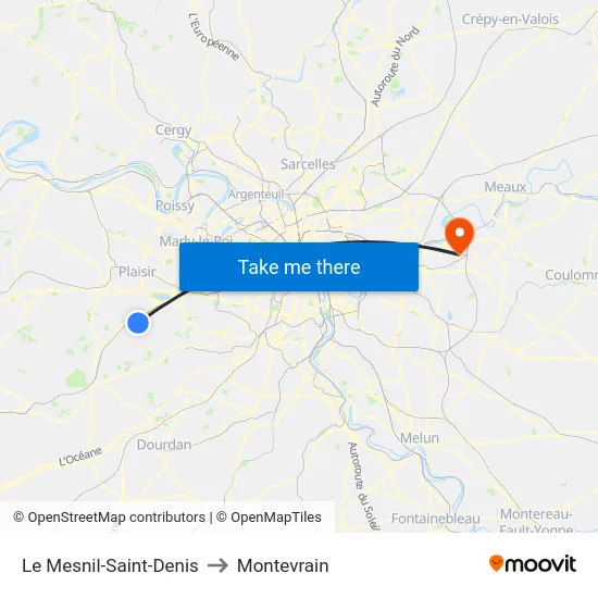 Le Mesnil-Saint-Denis to Montevrain map