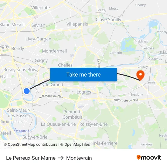 Le Perreux-Sur-Marne to Montevrain map