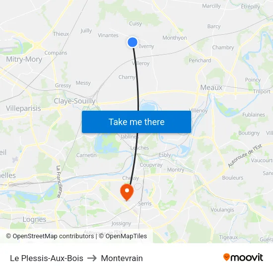 Le Plessis-Aux-Bois to Montevrain map