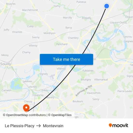 Le Plessis-Placy to Montevrain map