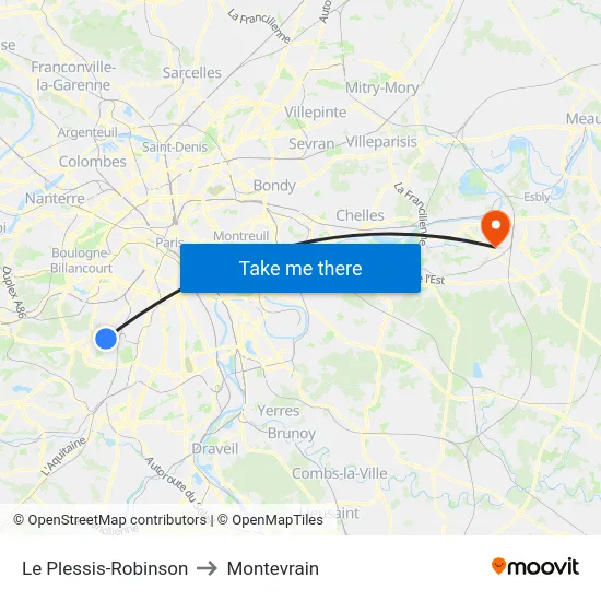 Le Plessis-Robinson to Montevrain map
