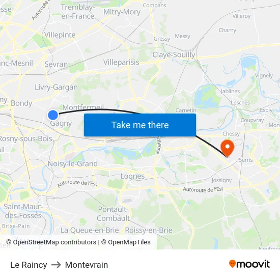 Le Raincy to Montevrain map