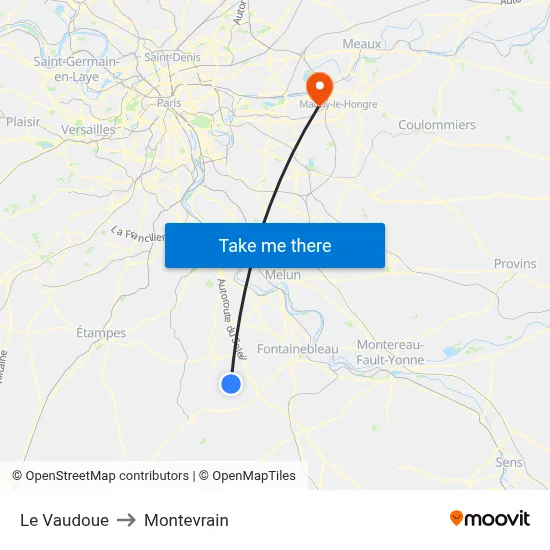 Le Vaudoue to Montevrain map