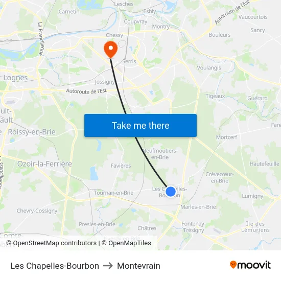 Les Chapelles-Bourbon to Montevrain map