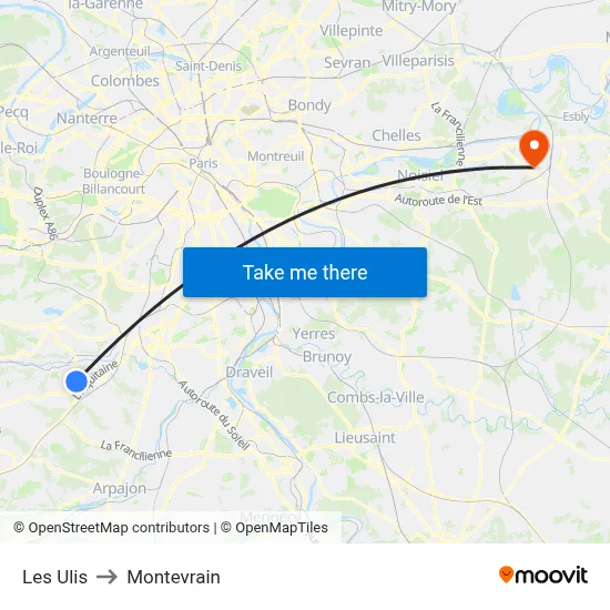Les Ulis to Montevrain map