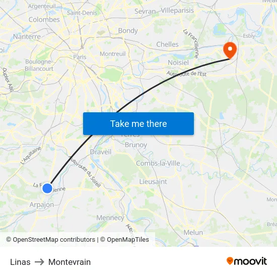 Linas to Montevrain map