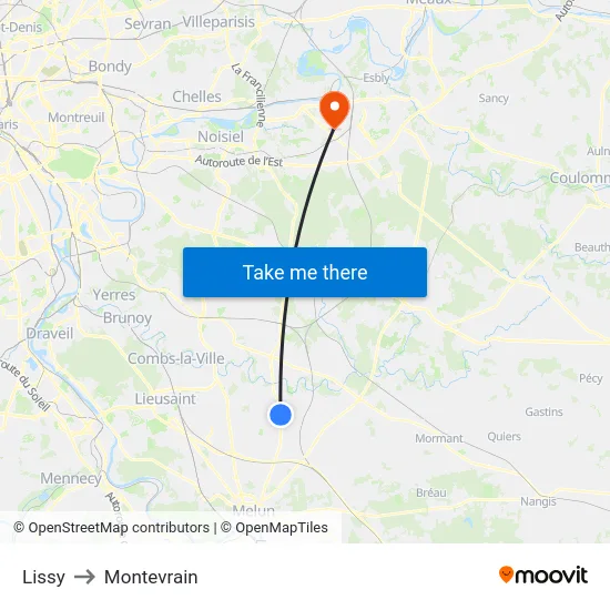 Lissy to Montevrain map
