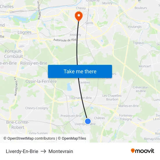 Liverdy-En-Brie to Montevrain map