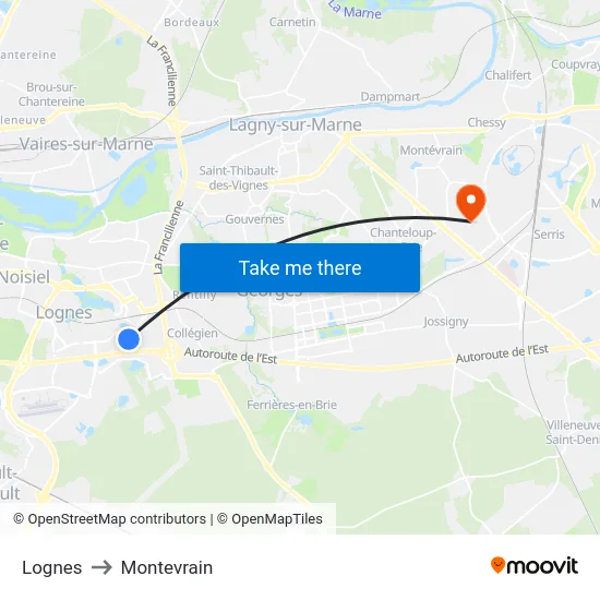 Lognes to Montevrain map