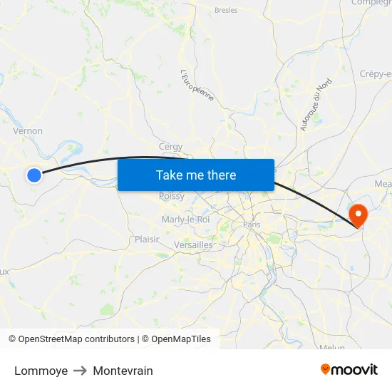 Lommoye to Montevrain map