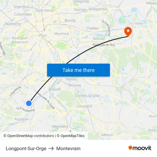 Longpont-Sur-Orge to Montevrain map