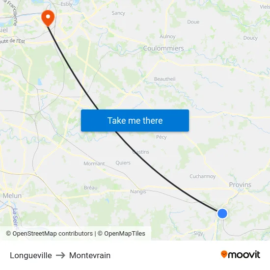 Longueville to Montevrain map