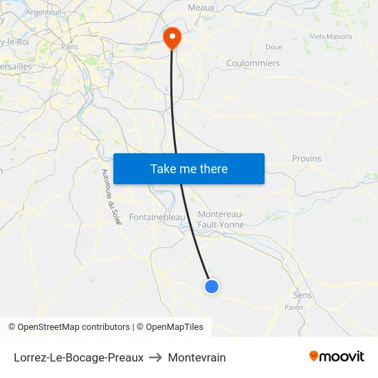 Lorrez-Le-Bocage-Preaux to Montevrain map