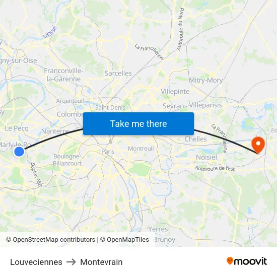 Louveciennes to Montevrain map