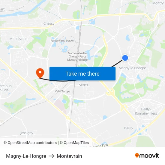 Magny-Le-Hongre to Montevrain map