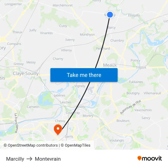 Marcilly to Montevrain map