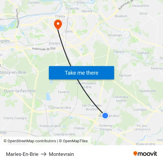 Marles-En-Brie to Montevrain map
