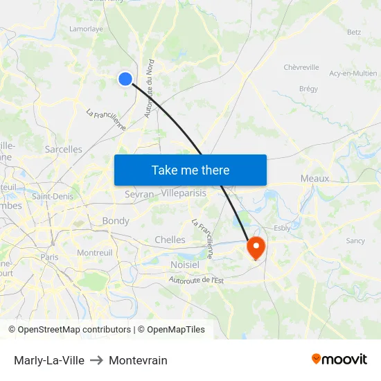 Marly-La-Ville to Montevrain map