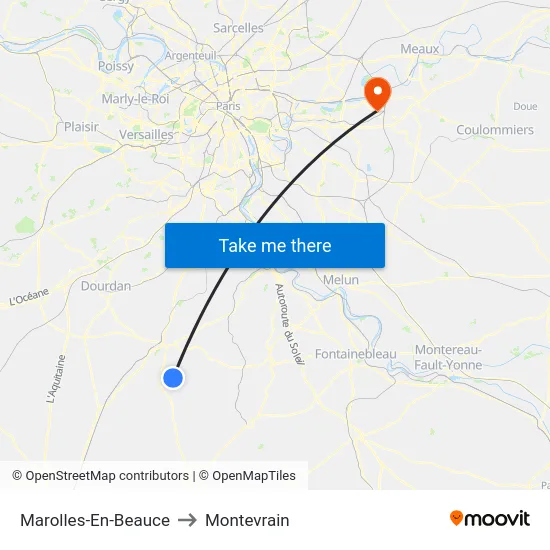 Marolles-En-Beauce to Montevrain map