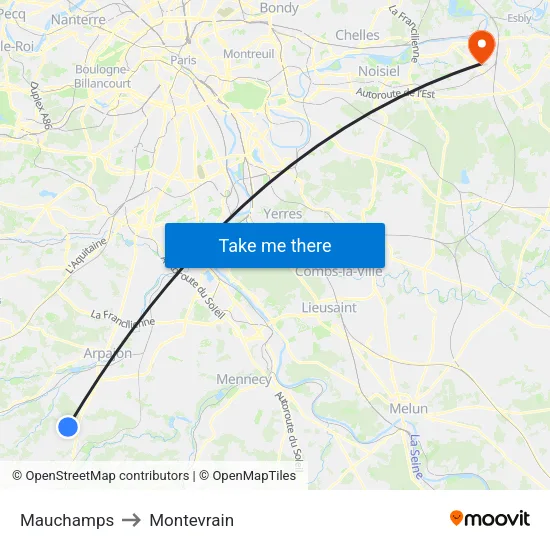 Mauchamps to Montevrain map