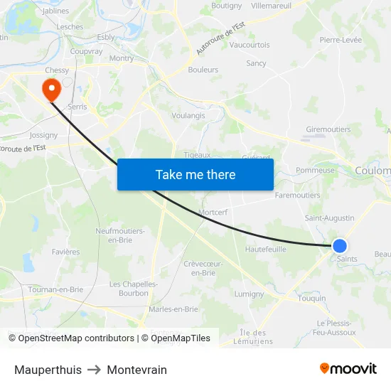 Mauperthuis to Montevrain map