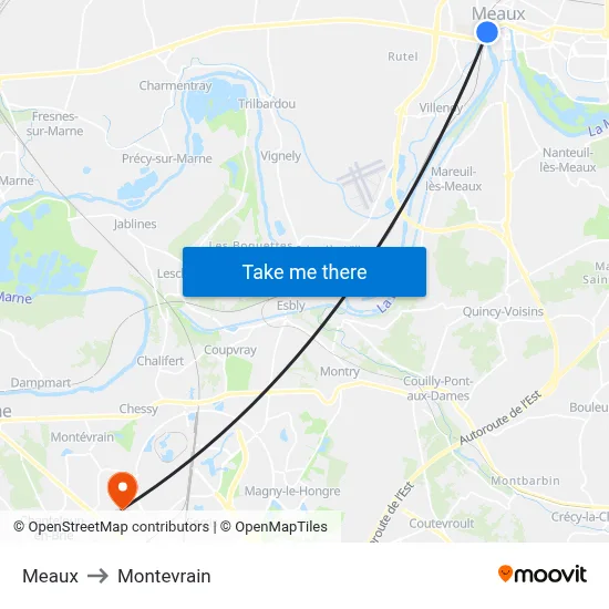 Meaux to Montevrain map