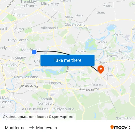 Montfermeil to Montevrain map