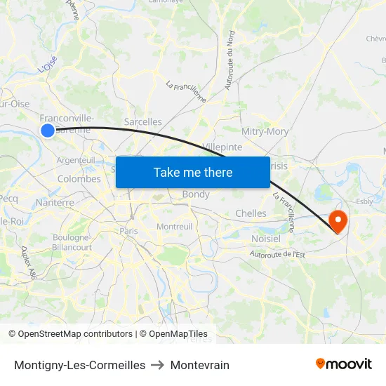 Montigny-Les-Cormeilles to Montevrain map