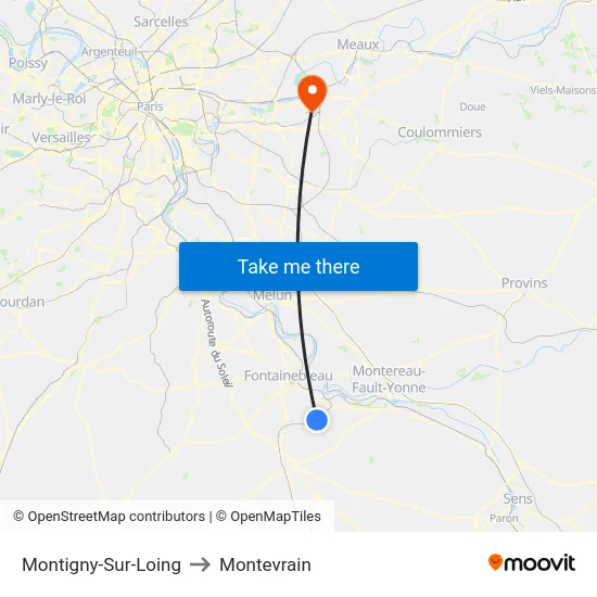 Montigny-Sur-Loing to Montevrain map
