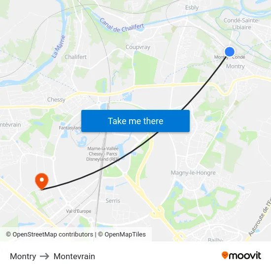 Montry to Montevrain map