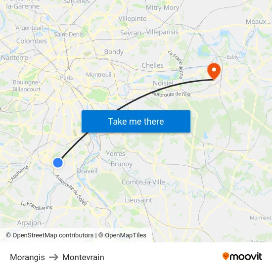 Morangis to Montevrain map
