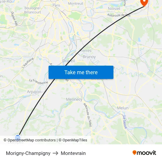 Morigny-Champigny to Montevrain map