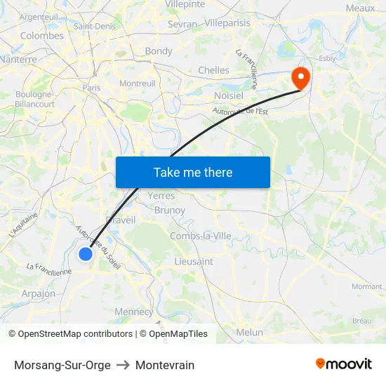 Morsang-Sur-Orge to Montevrain map
