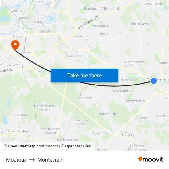 Mouroux to Montevrain map