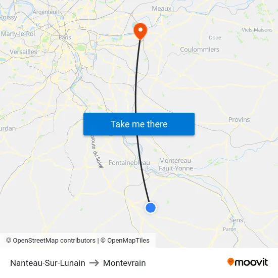 Nanteau-Sur-Lunain to Montevrain map