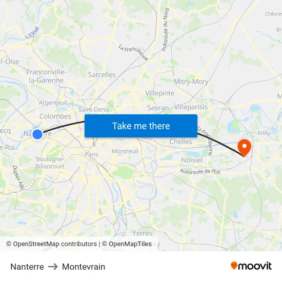 Nanterre to Montevrain map