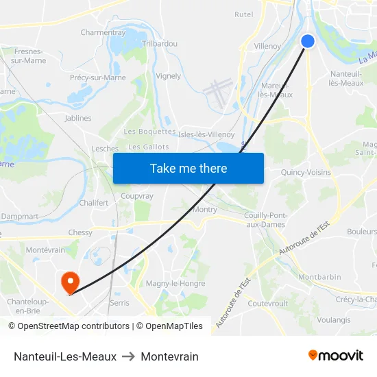 Nanteuil-Les-Meaux to Montevrain map