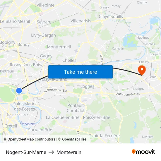 Nogent-Sur-Marne to Montevrain map